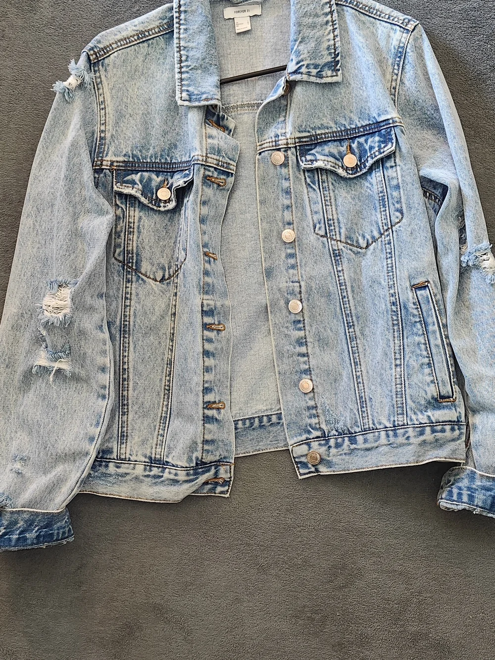 Light Blue Distressed Denim Jacket - Women